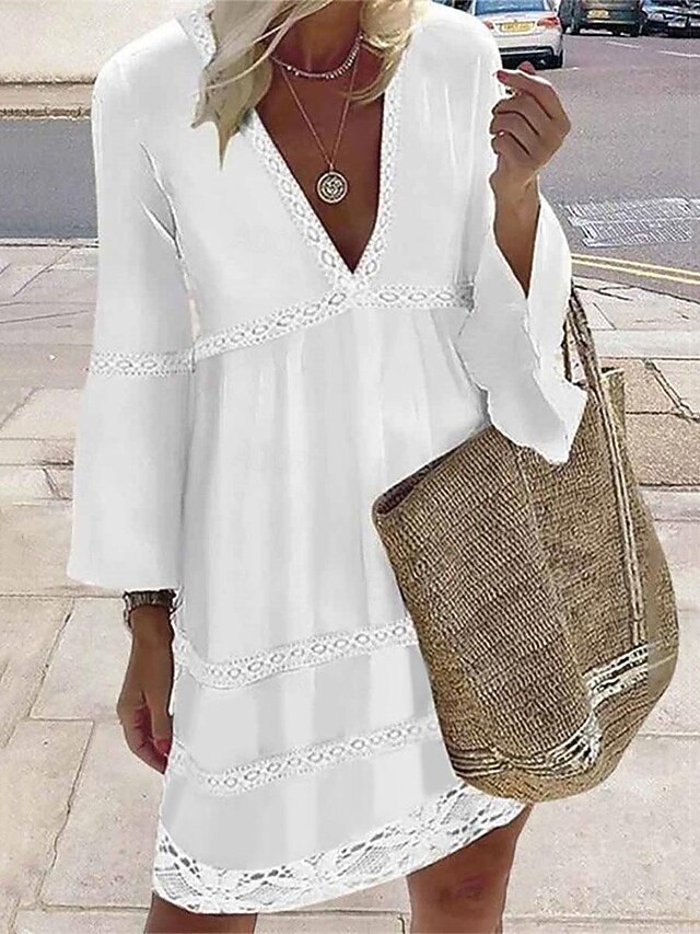 Blouse Femme Cintrée été - Col V Profond En Coton - Style Scolaire Classique - Uni Et Respirant - Tunique Boutonnée