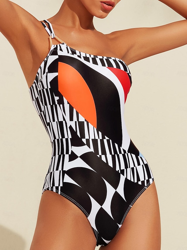  One Shoulder Geometric Swimsuit