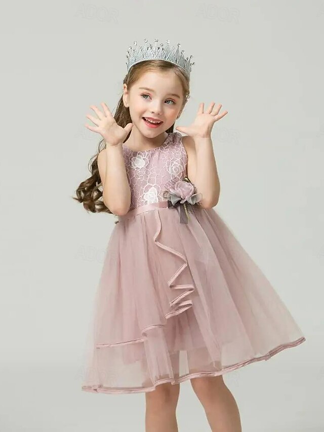  Kids' Lace Ruffle Swing Dress in Pastel Colors