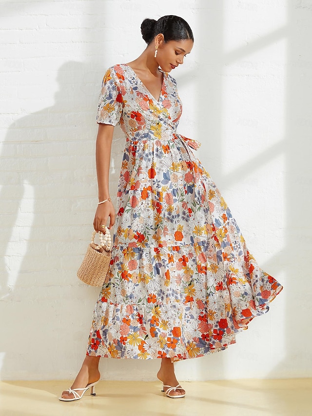  Floral Crossover Summer Maxi Dress