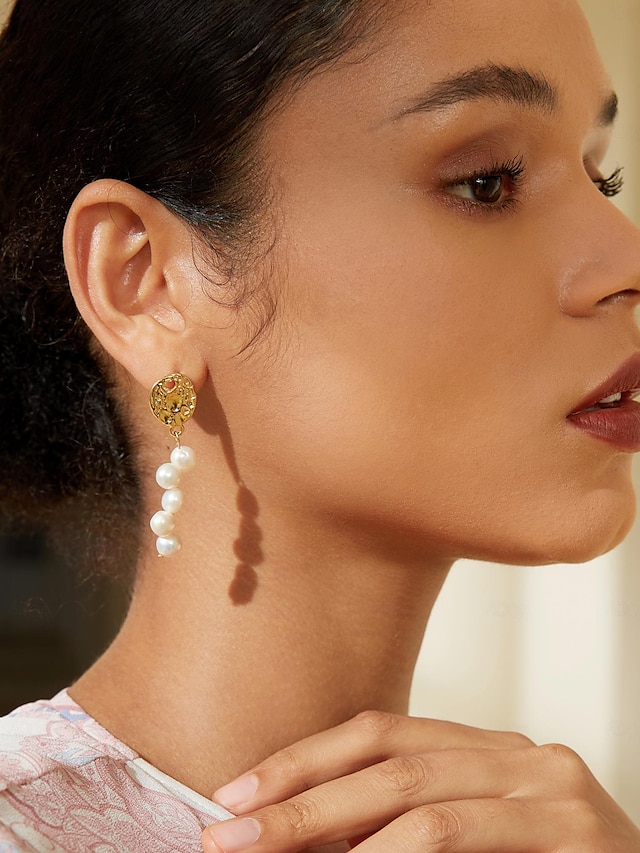  Brass Pearl Elegant Drop Earrings