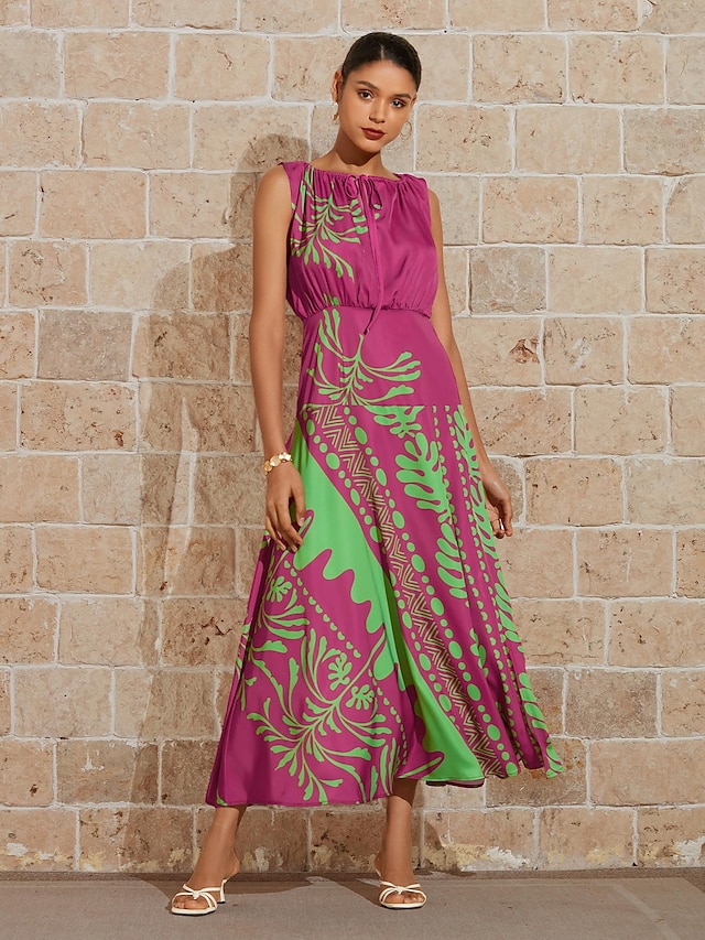  Satin Floral Sleeveless Maxi Dress(Belt Included)