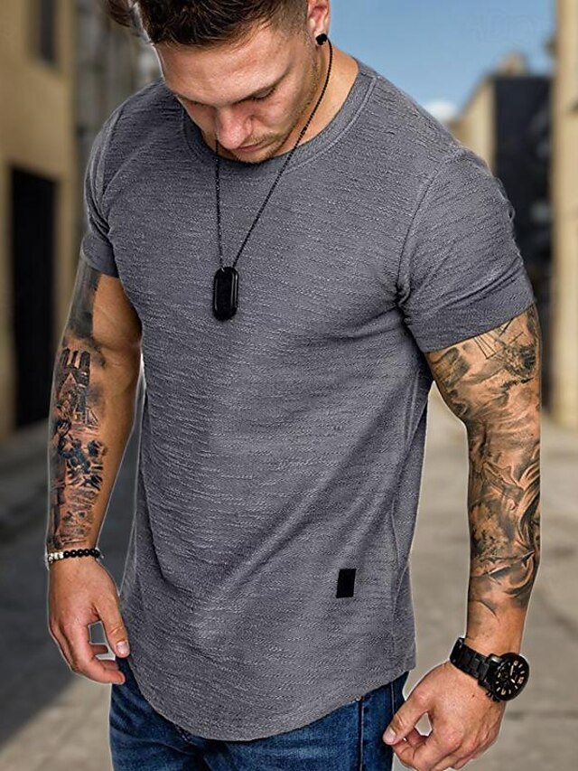  Men's T shirt Tee Crew Neck Plain Casual Short Sleeve Clothing Apparel Simple Sportswear Casual Muscle
