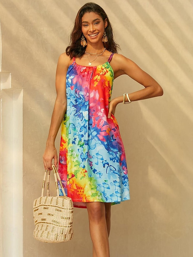  Tropical Rainbow Mini Dress Women's Beach Resort Wear