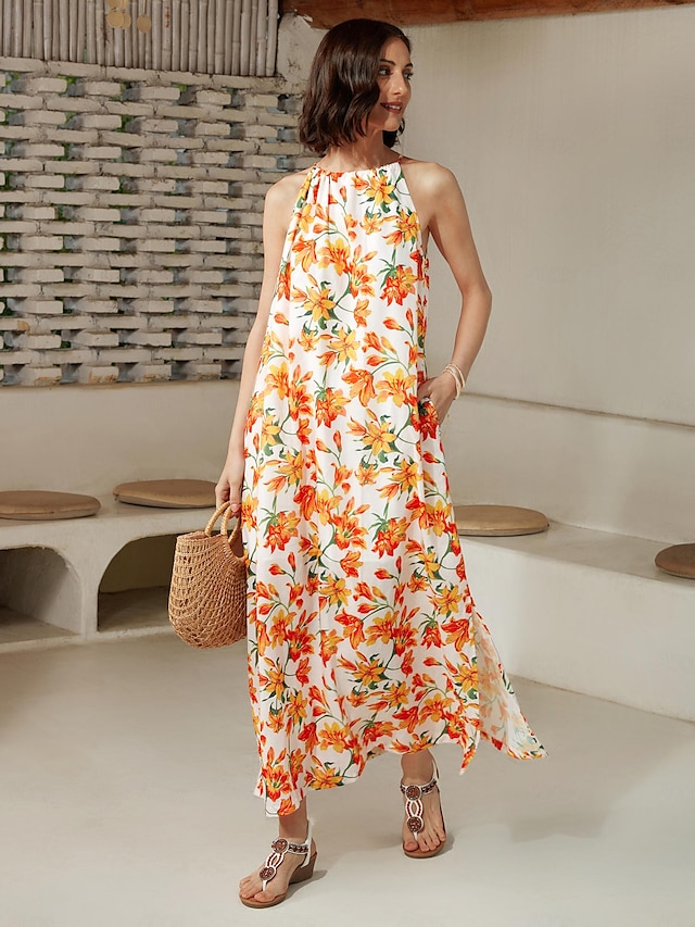  Floral Halter Maxi Dress