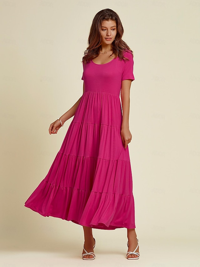  Tencel Ruched Scoop Neck Maxi Dress