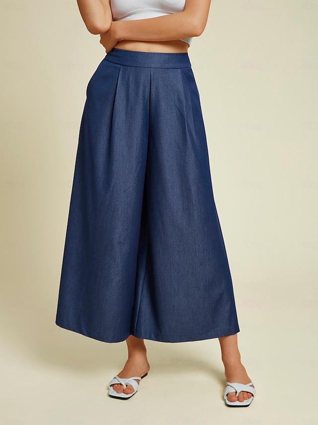  Brand Pocket Design Wide Leg Rayon Pants