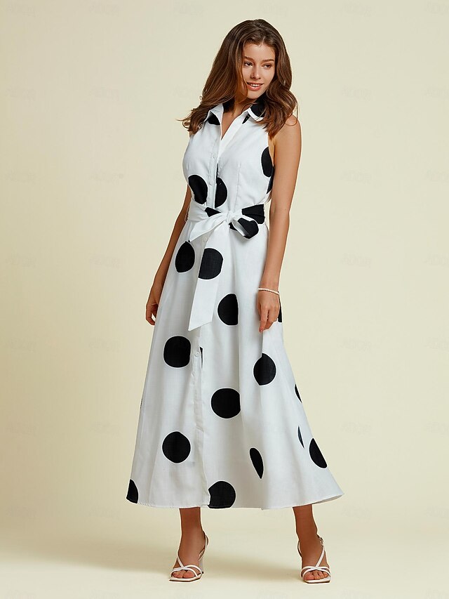 Polka Dot Backless Cami Mesh Maxi Dress
