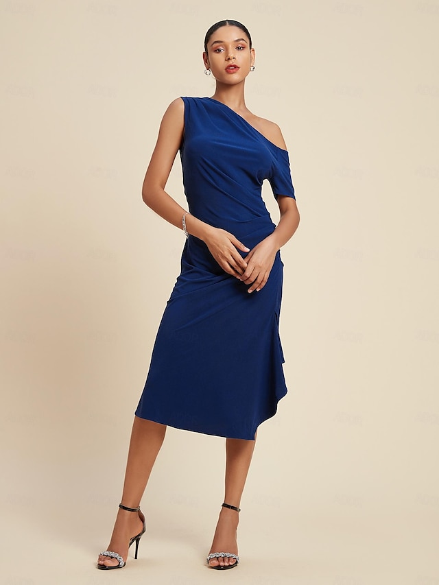  Sophisticated Plain One Shoulder Midi Dress