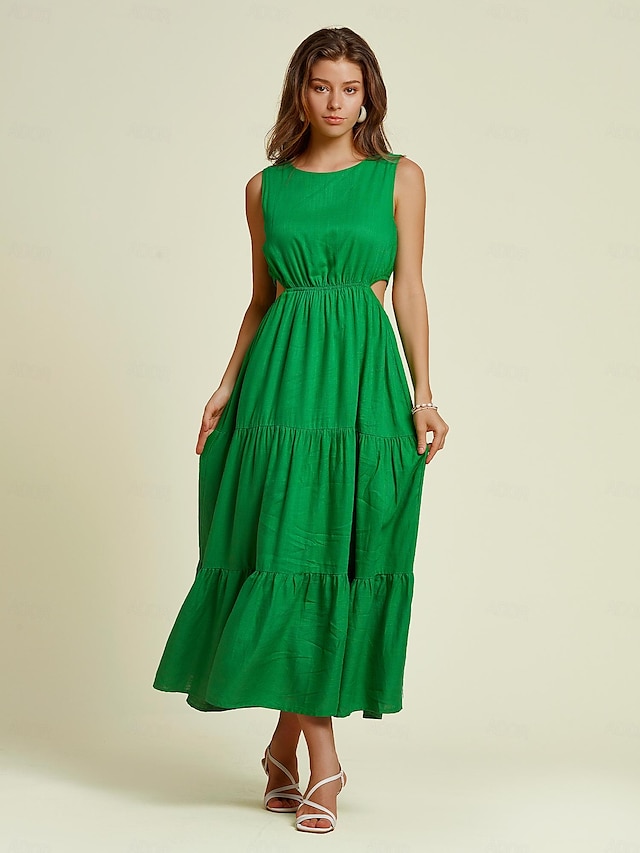  Cotton Linen Sleeveless Maxi Dress