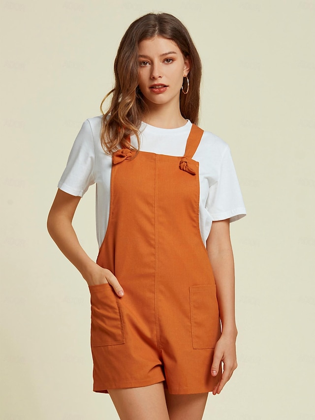  Cotton Linen Pocket Relaxed Shorts Overall