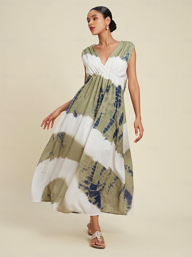  Tie-dye Printed Sleeveless Maxi Dress