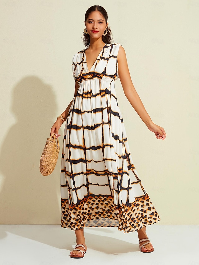  Leopard Satin Cross Front Sleeveless Maxi Dress