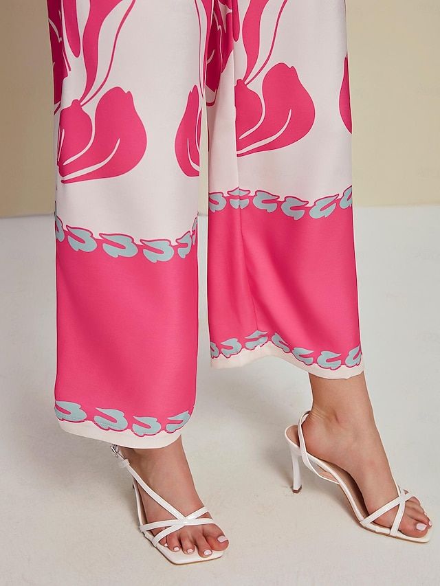 Satin Botanical Mid Waist Wide Leg Pants Ador Pink 2025 $39