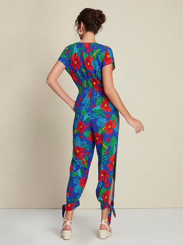  Drawstring V Neck Rayon Jumpsuit