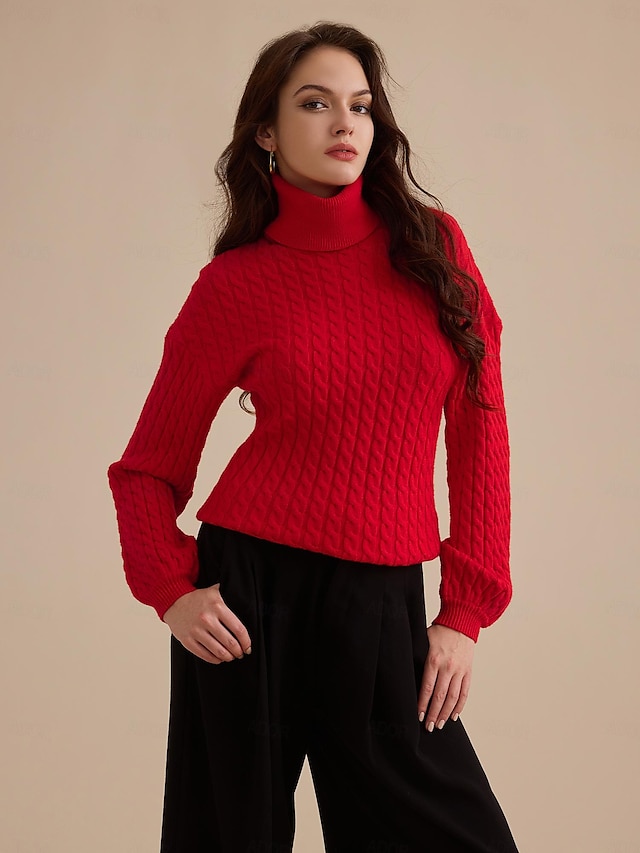  Cable Knit Turtleneck Pullover Sweater