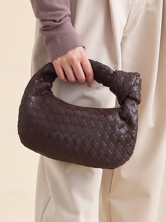  Faux Leather Woven Handbag