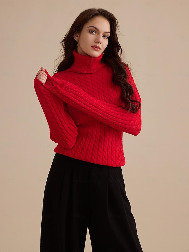  Cable Knit Turtleneck Pullover Sweater