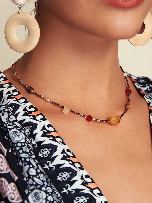  Agate Beaded Lightweight Necklace