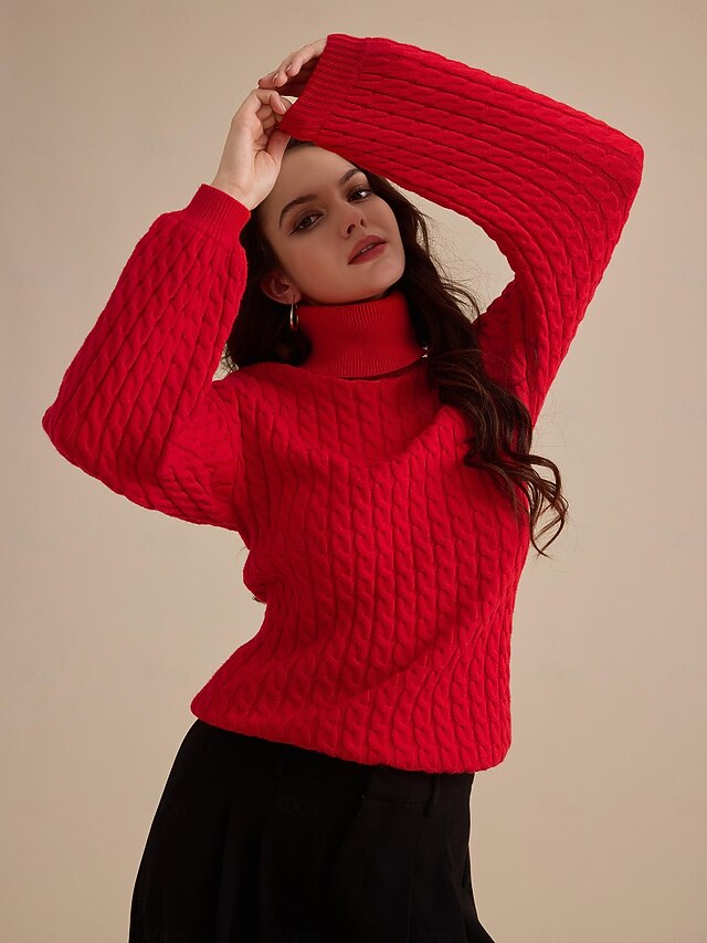  elegante maglione a collo alto lavorato a trecce