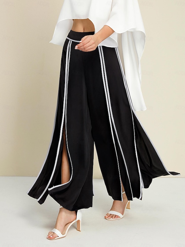  Satin Contrasting Binding Process Elegant Wide Leg Culottes