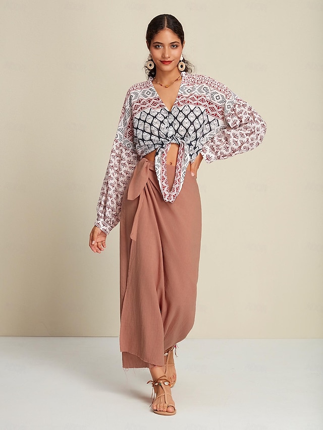  Cotton Linen Tie Knot Maxi Skirt