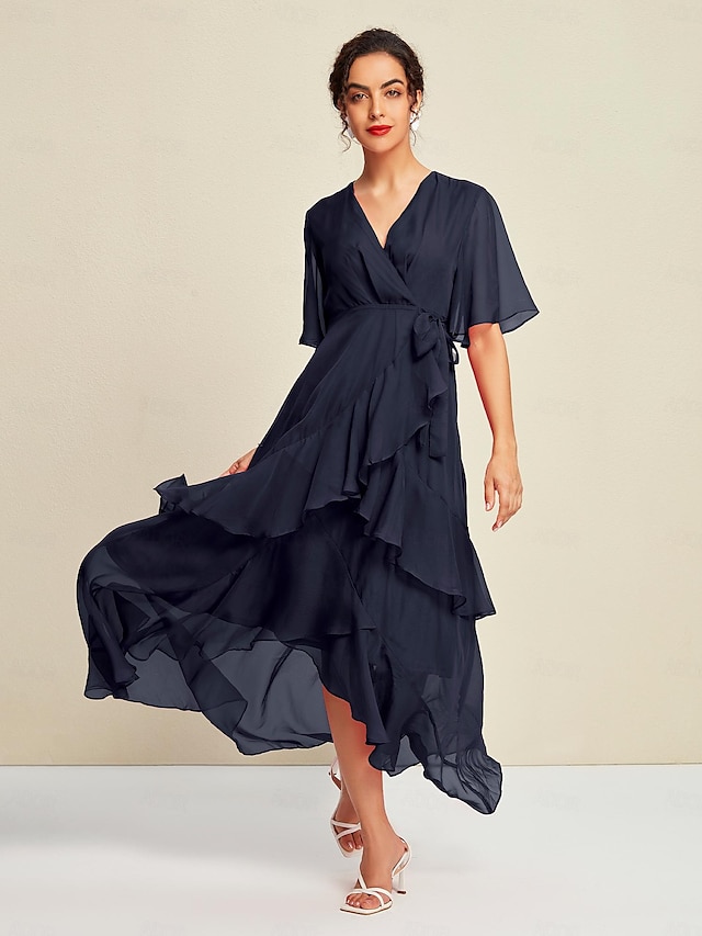  Ruffle Sleeve Chiffon Maxi Dress