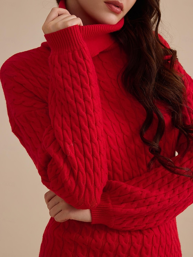  Cable Knit Turtleneck Pullover Sweater