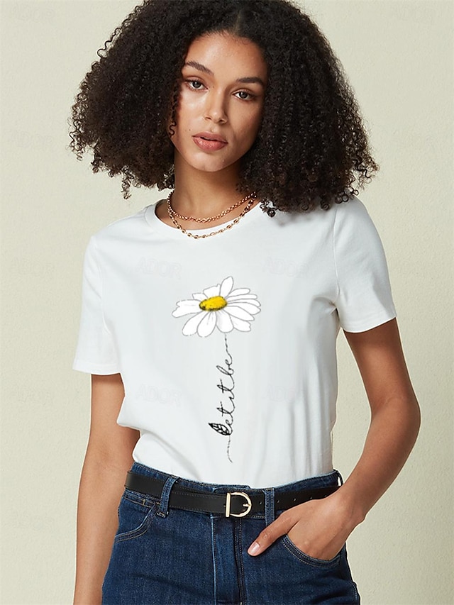  Kvinders Daglig Afslappet T shirt i Bomuld med Kort Ærme