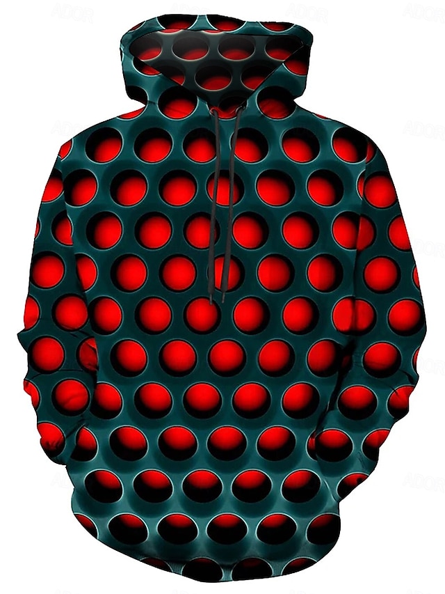  Sudadera con capucha para hombre, color rojo, cómoda, con capucha, azul, morado, verde, con estampado geométrico 3D, talla grande