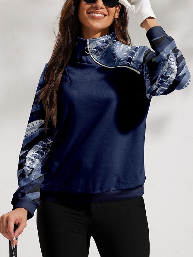  Leaf Pattern Golf Pullover Long Sleeve Top