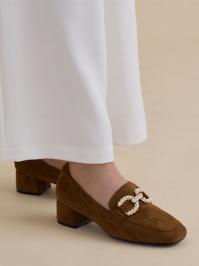  Pearl Bow Suede Loafers