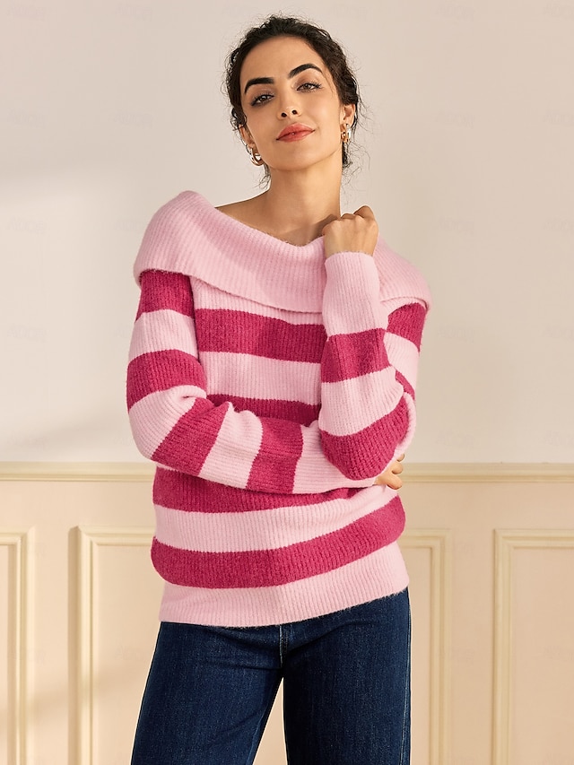  Ribbed Knit Wool Blend Off Shoulder Sweater