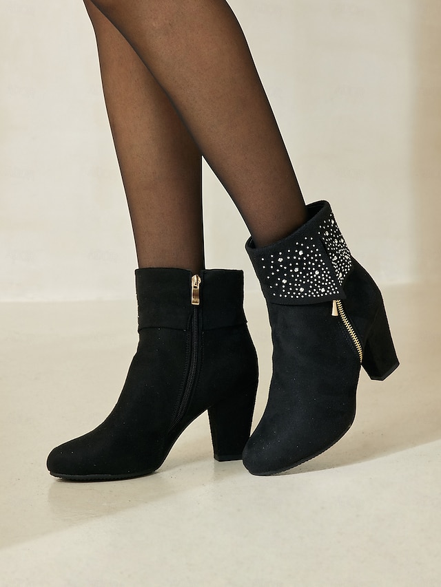  Chic Suede Rhinestone Ankle Boots