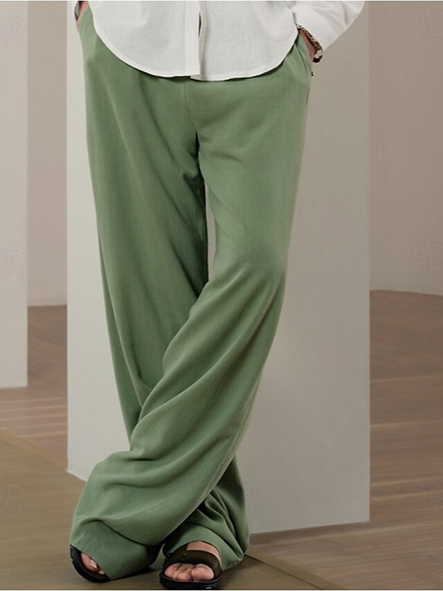  Linen Baggy Elastic Beach Trousers