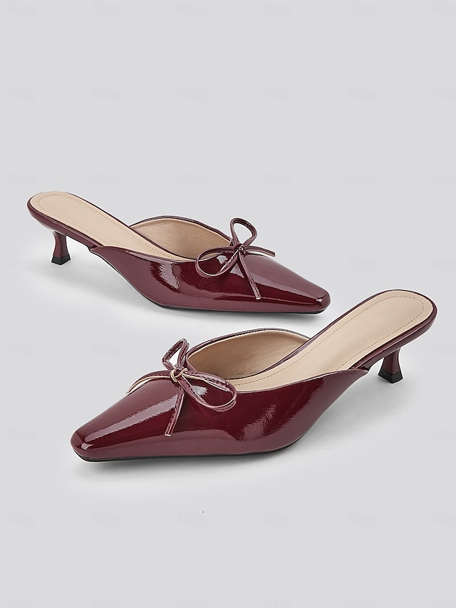  Chic Patent Bow Detail Slip On Heels
