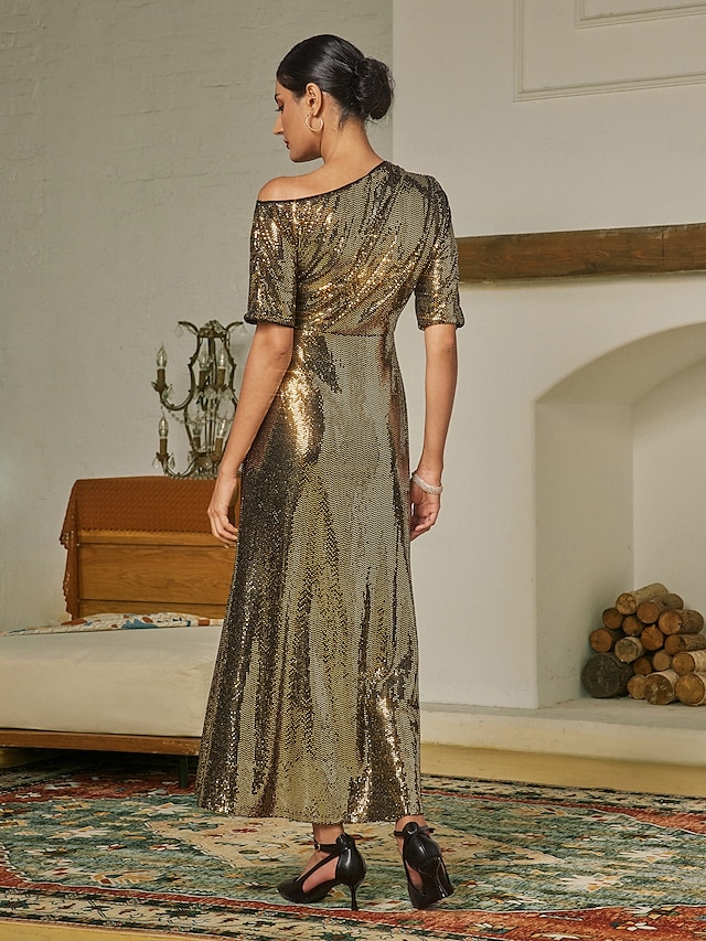  Sequin Off Shoulder Elegant Maxi Dress