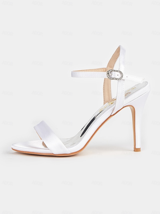  Satin Rhinestone Strap High Heel Sandals