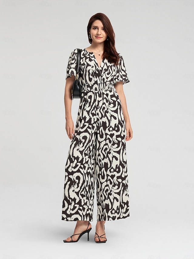  Abstract Graffiti V Neck Jumpsuit