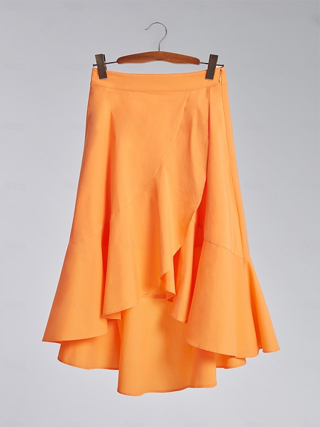  Ruffle Asymmetrical Midi Skirt