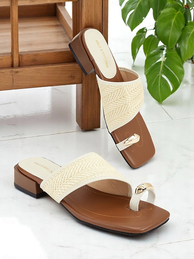  Woven Strap Square Toe Sandals