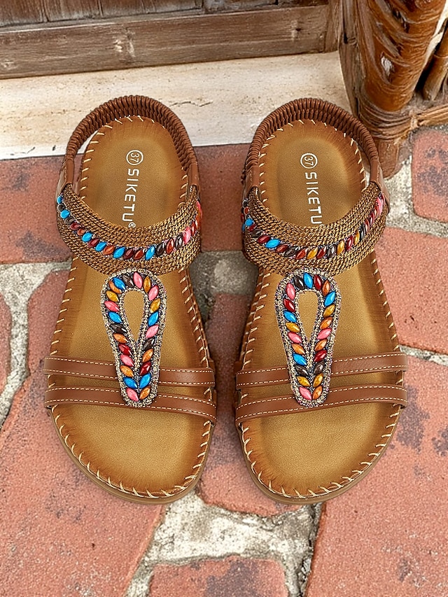  Beaded T Strap Boho Sandals