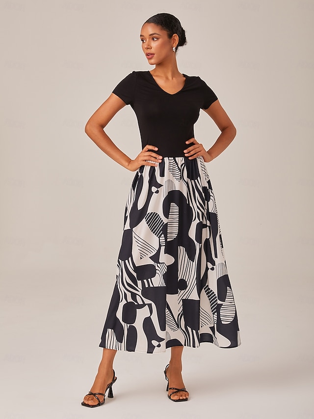 Black And White Knitted patchwork woven Maxi dress Ador