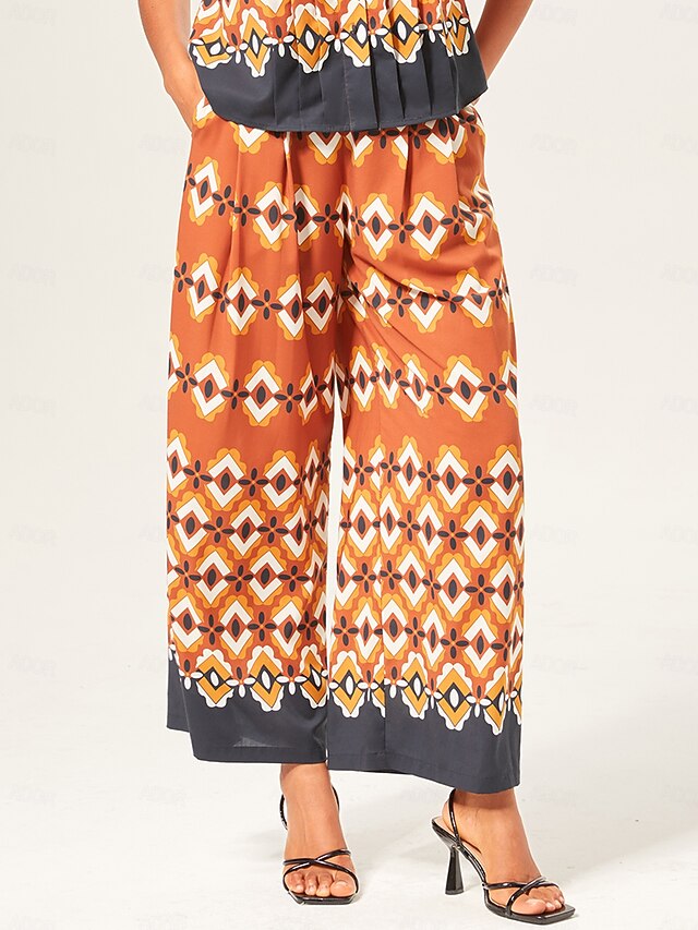 geometriske rayonbukser med vide ben Ador Oransje 2025 $49.00 XS S M L ...