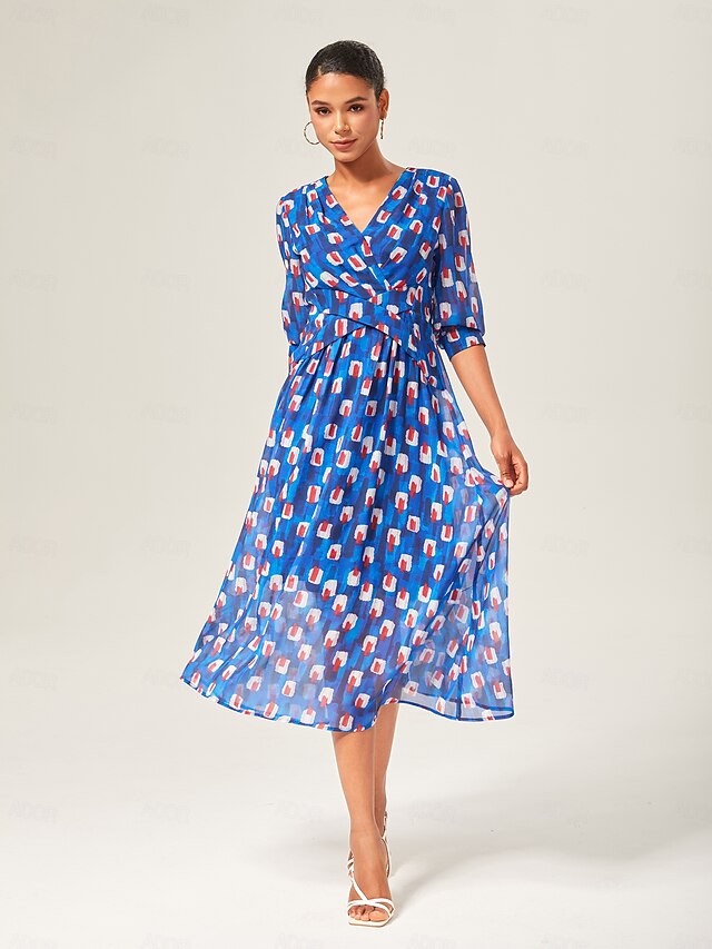 geometrisk maxikjole i chiffon med fargeblokker Ador Blå 2025 $75.00 XS ...
