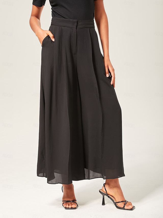 【INCHANT ME】Slo Nylon Wrap Culottes Pants Flowy Black Chiffon Wide-Leg Culottes Ador Black 2025 $62 XS