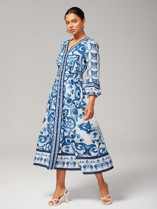  Placement Print Porcelain Maxi Dress