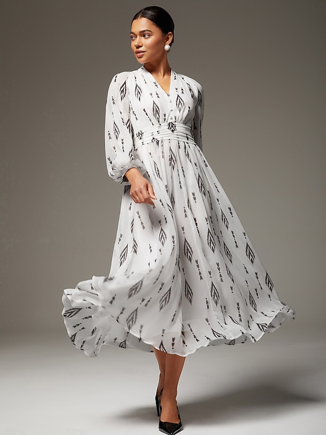  Poised Print Waist Cinching Maxi Dress