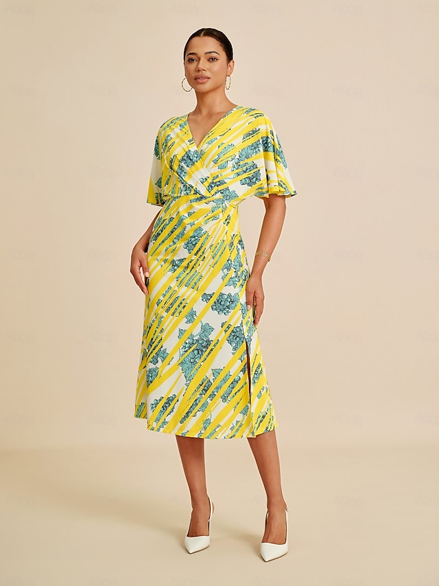  Stretch Batwing Sleeve Midi Dress
