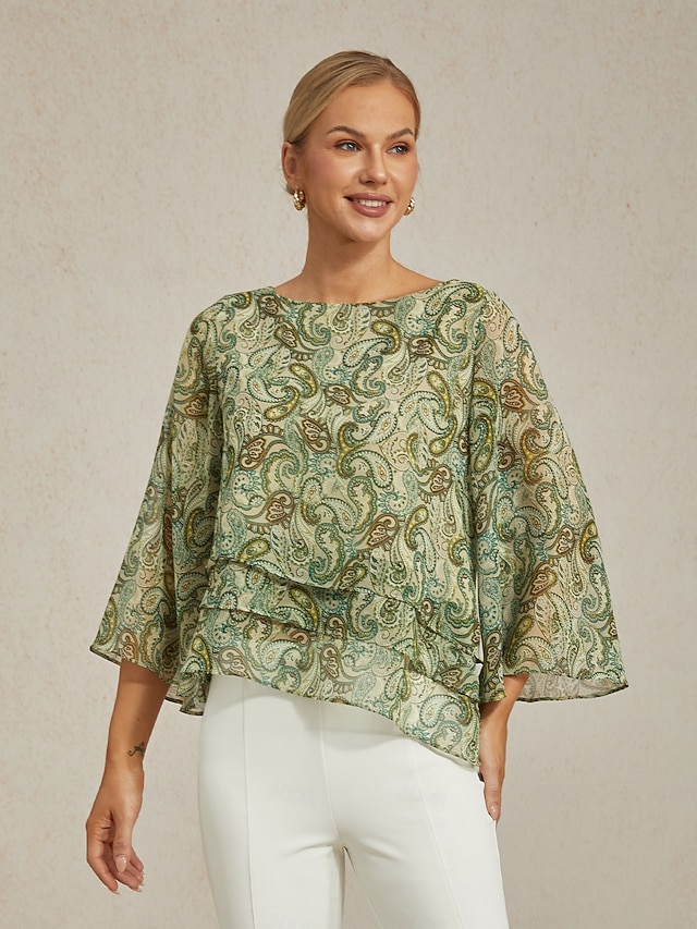  Paisley Print Bell Sleeves Layered Blouse